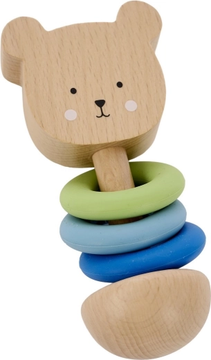 Jabadabado sonaglio in legno a orsetto con anelli in silicone