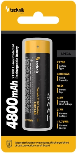 Batteria ricaricabile Li-Ion Technik 21700 4800 mAh 3,7 V con protezione