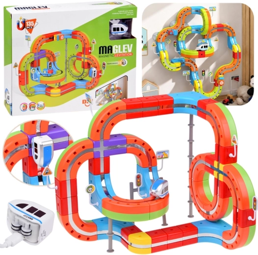 Costruzione magnetica con pista per trenino (135 pezzi)