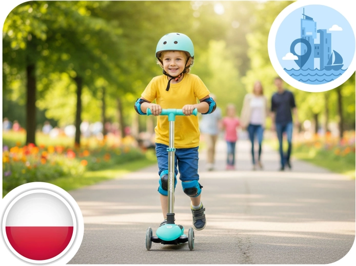 Struttura stabile a tre ruote con sterzo a bilanciamento