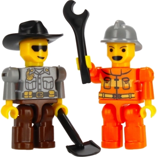 Due minifigure e attrezzi per storie di cantiere