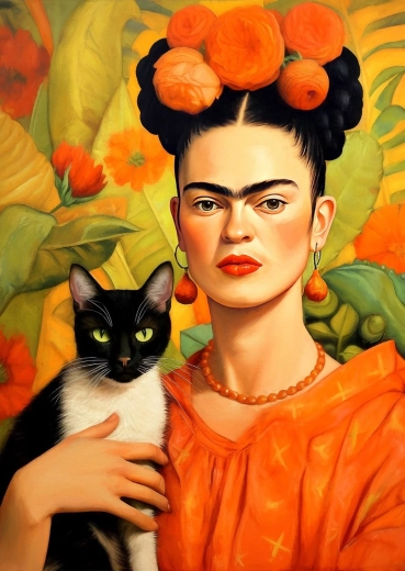 Puzzle Enjoy Frida Kahlo con gatto 1000 pezzi