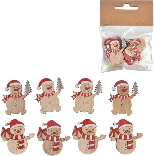 Pupazzi di neve in legno beige – set da 8 pz, 3,5 cm
