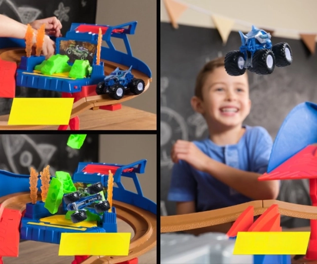 Zona crash illuminata e ostacoli da stunt