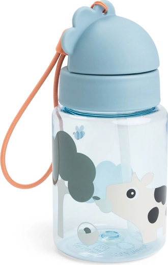 Borraccia Done by Deer con cannuccia Tiny Farm blu 280 ml