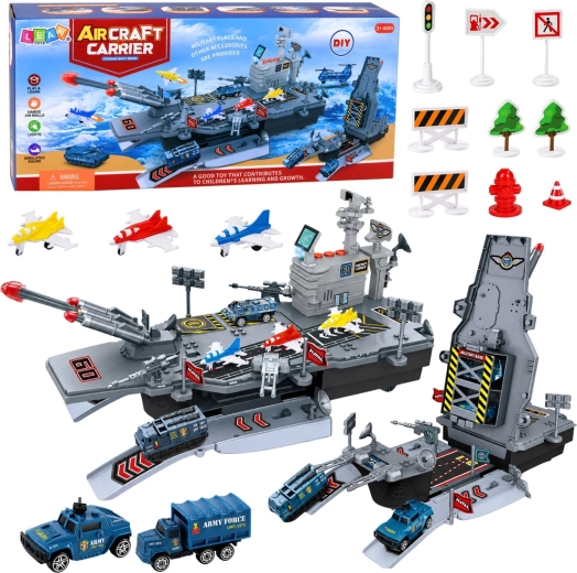 Portaerei militare 2in1 – base con aerei e veicoli con suoni