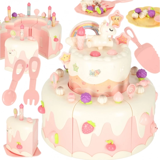 Torta di compleanno a due piani con musica e luci, rosa, 16 pezzi