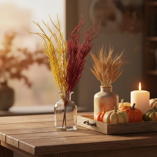 Ramo decorativo autunnale con glitter - 1 pezzo