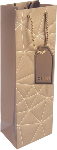 Borsa regalo in carta per vino con motivo a griglia dorato 12 × 9 × 36 cm