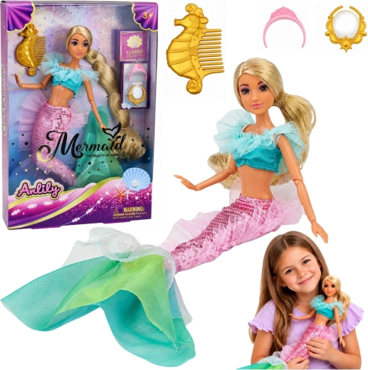 Bambola sirena Anlily 30 cm con coda scintillante e accessori
