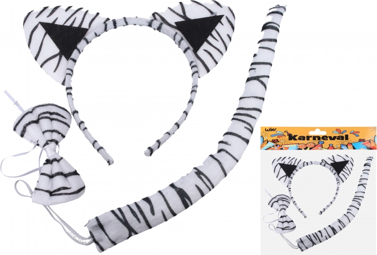 Set da carnevale – tigre bianca (cerchietto, coda e papillon)