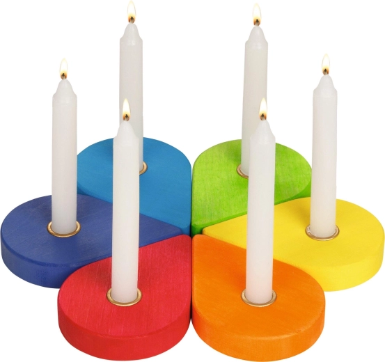 Ghirlanda di compleanno – portacandele in legno nei colori dell’arcobaleno (6 pz)