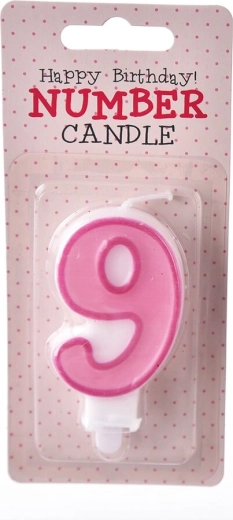 Candelina per torta numero 9 rosa 7 cm