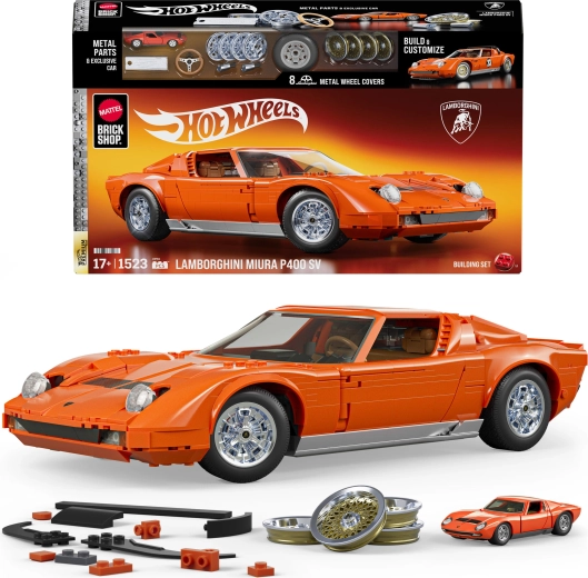 Mattel Brick Shop Hot Wheels Speed Series ’71 Lamborghini Miura P400 SV set di costruzioni da 1524 pezzi