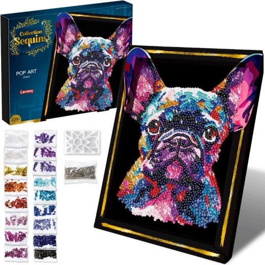 Quadro di paillettes Pop Art – bulldog francese (kit creativo)