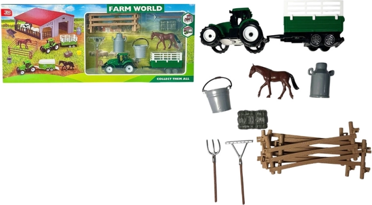 Set agricolo con animali della fattoria, trattore e figura di cavallo