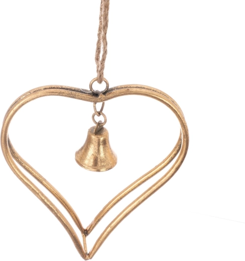 Campanello metallico sospeso a forma di cuore, dorato