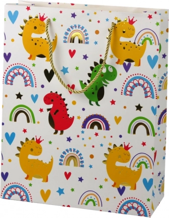 Borsa regalo dinosauri colorati arcobaleno 32 × 26 × 10 cm