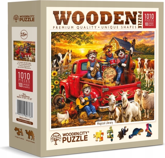 Puzzle in legno WOODEN CITY Orchestra di gatti in fattoria, 1010 pezzi