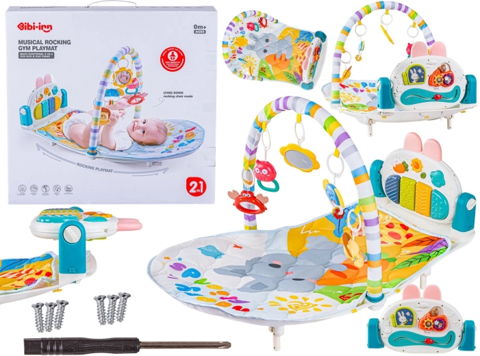 Sdraietta interattiva per bambini con dondolio e tappetino gioco con mini piano, sonagli e proiettore