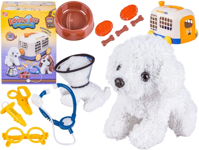 Set veterinario per bambini con trasportino e cagnolino di peluche - 1 pezzo