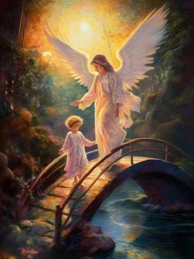 Norimpex pittura con diamanti Angelo con bambino sul ponte 30 × 40 cm