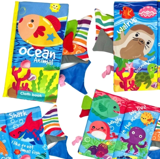 Woopie Baby libro in tessuto frusciante con code di animali marini