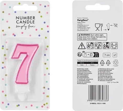 Candela rosa di compleanno a forma di numero 7