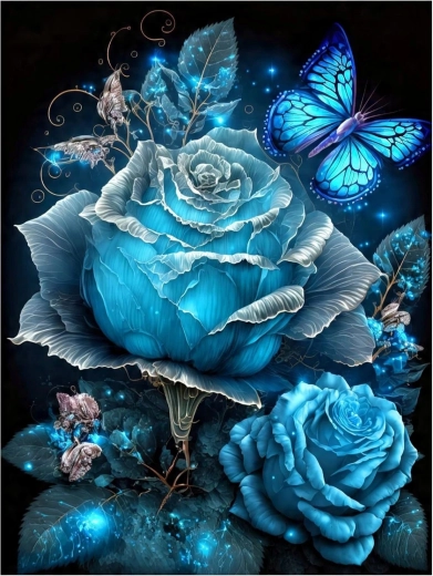 Pittura con numeri Rose blu con farfalle 40 × 50 cm