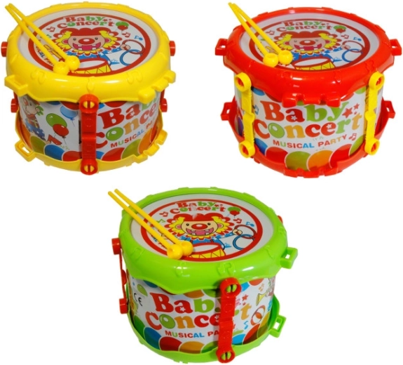 Tamburo giocattolo colorato per bambini con bacchette – motivo circo