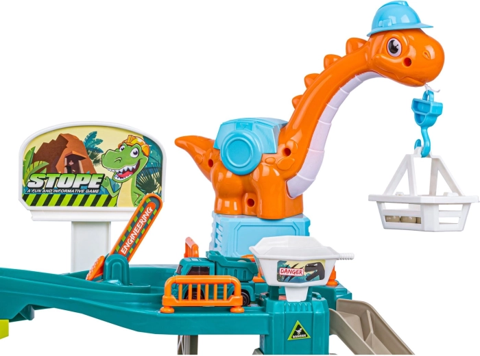 Gru dinosauro e pista per biglie