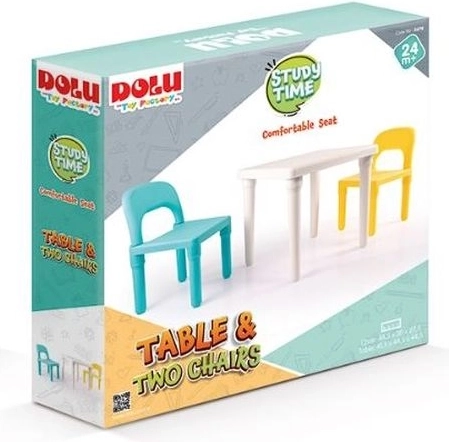 Set per bambini Dolu: tavolino bianco e 2 seggioline