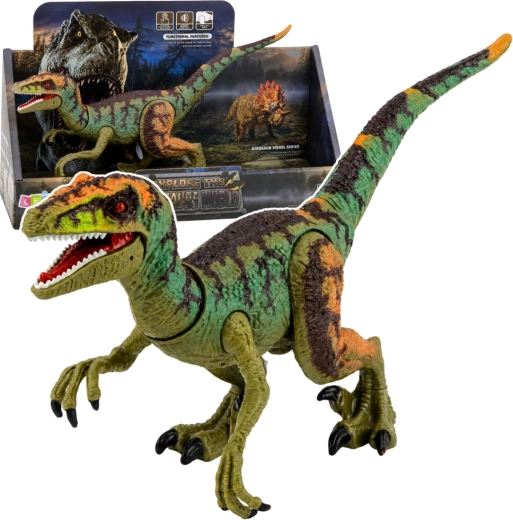 Figura realistica di dinosauro Velociraptor con suoni e arti mobili