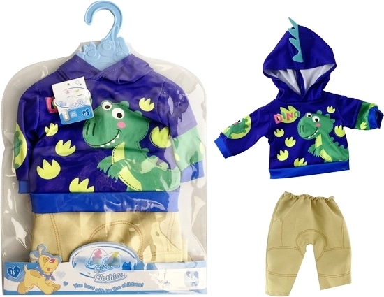 Vestitino per bambola bebè con felpa con dinosauri e pantaloni beige - 1 pezzo