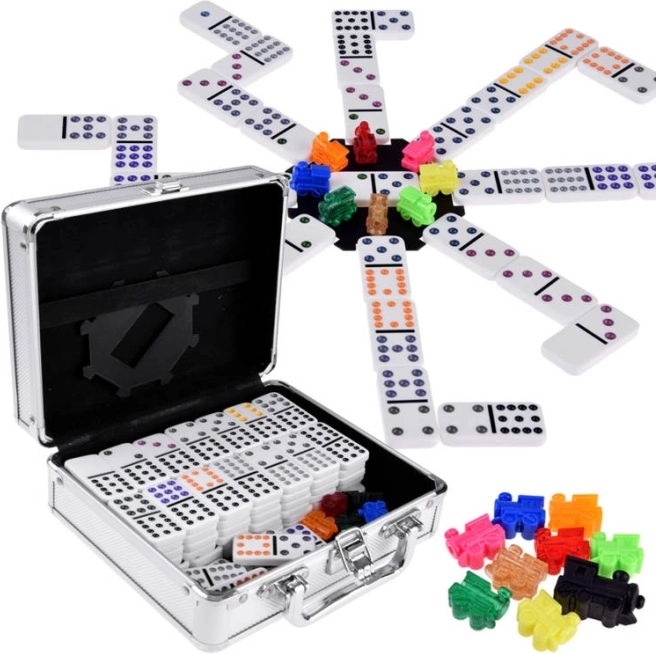 Set di giochi Domino e Mexican Train con valigetta in metallo