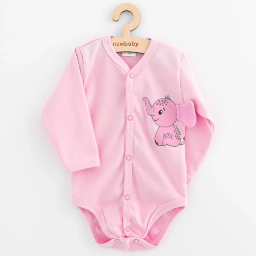Body neonato interamente apribile con maniche lunghe NEW BABY Happy Elephant rosa