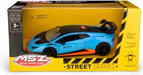 Modello auto MSZ Lamborghini Huracán STO blu in scala 1:24