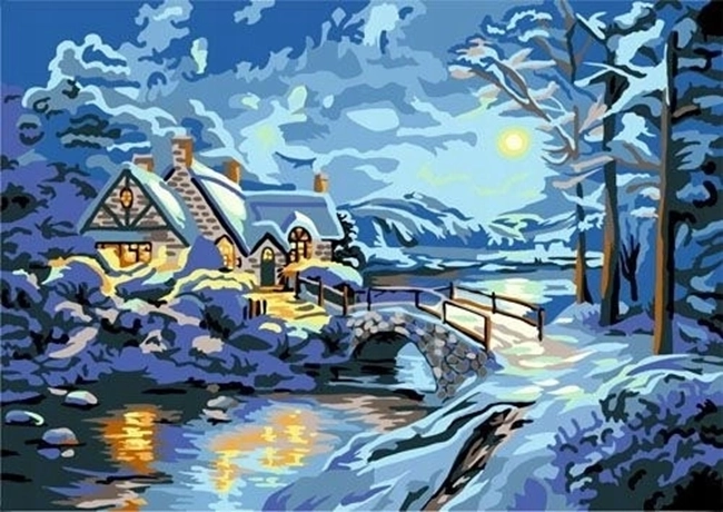 Norimpex pittura con diamanti Notte invernale sul ruscello 30 × 40 cm