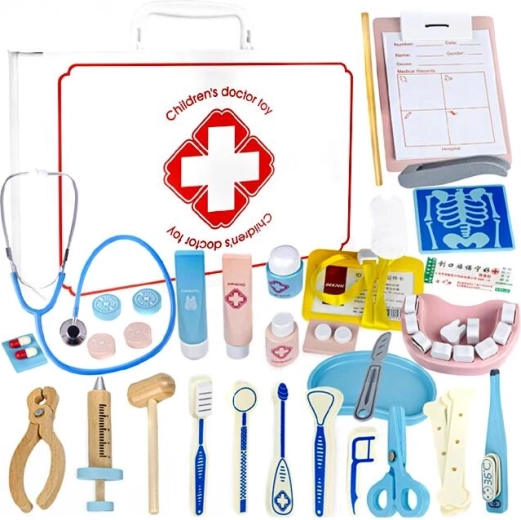 Set medico in legno in valigetta