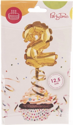 Palloncino in foil numero 2 dorato, cake topper 12,5 cm