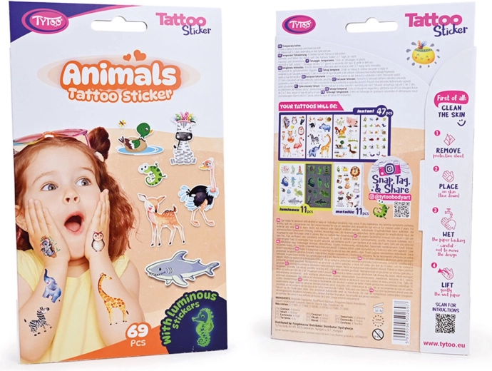 Set di tatuaggi temporanei con animali – 69 pezzi