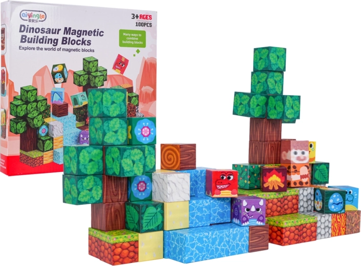 Set di cubi magnetici 3D con dinosauri - 100 pezzi