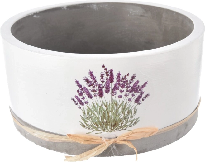 Vaso da fiori in cemento bianco con motivo lavanda