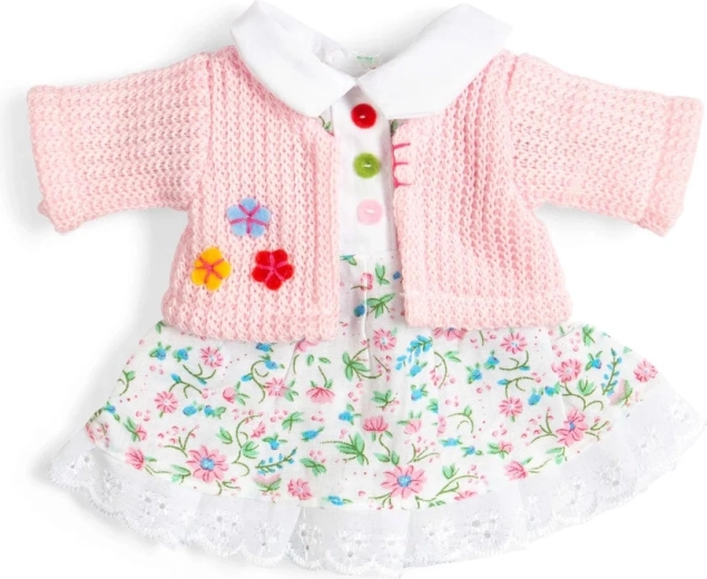Bigjigs Toys vestitino rosa a fiori e cardigan per bambola 28 cm