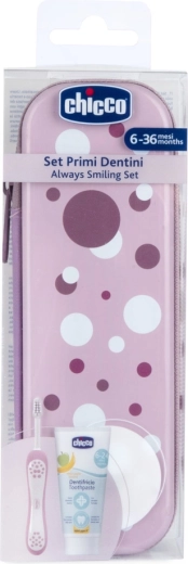 Chicco set spazzolino e dentifricio in custodia Always smiling lilla 6m+
