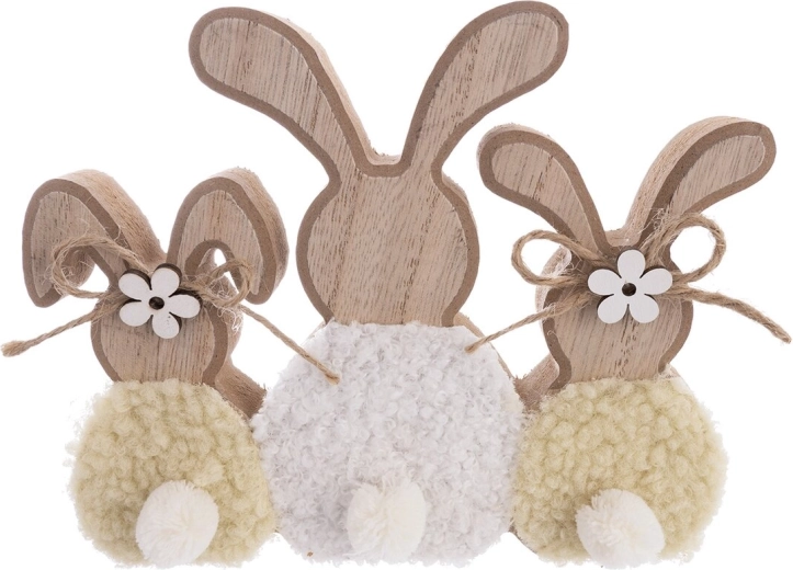 Coniglietto decorativo in legno e peluche 18 cm giallo-bianco
