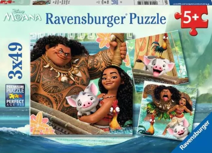 Puzzle Ravensburger Vaiana coraggiosa: pronta a viaggiare 3×49 pezzi