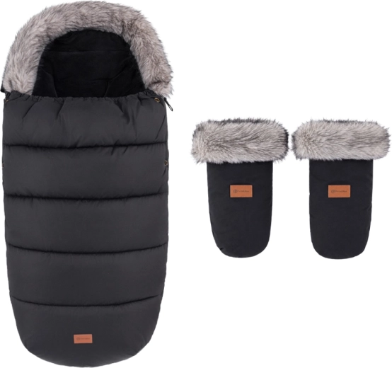 PETITE&MARS set invernale: sacco piedi comfy 4v1 + guanti per passeggino fjora, forever black