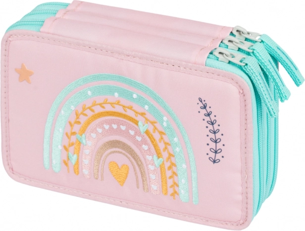 BAAGL Astuccio scolastico a tre scomparti Arcobaleno rosa