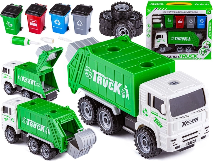 Camion della spazzatura smontabile con bidoni per la raccolta differenziata